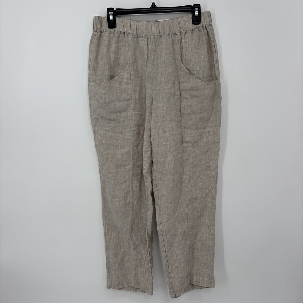 Quince 100% Linen Tapered Ankle Pants Beige Womens Size Medium Beach Vacation